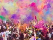 A Holi Crowd Surrounded by Plumes of Color